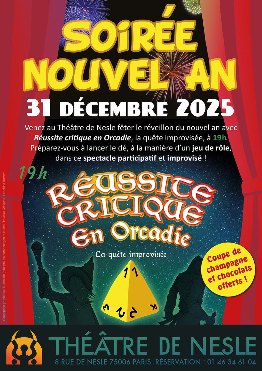 ✨ Dragons, sorts ratés et dé géant sur scène pour le réveillon du nouvel an !🐉🎲✨
✨ Le 31 décembre, préparez-vous à lancer le dé, à la manière d’un jeu de rôle, dans ce spectacle participatif et improvisé ! 
billetreduc.com/spectacle/reus…