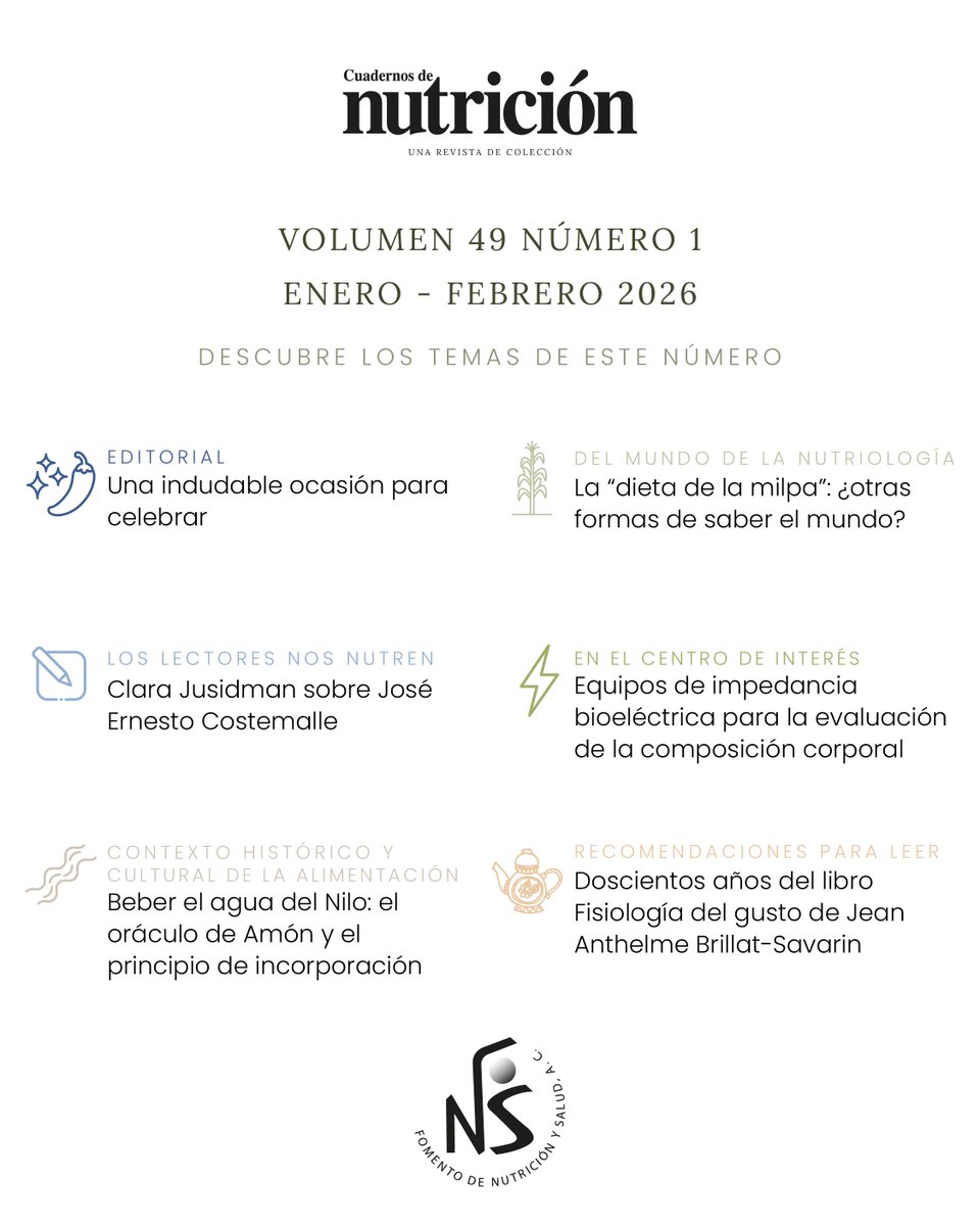 🌽🫘 Descubre los temas más fascinantes en nuestra revista Cuadernos de Nutrición de enero- febrero 2026

Visita nuestro sitio web para obtener tu suscripción anual por solo $300, que te dará acceso a los 6 números que publicamos cada año y a la biblioteca de números anteriores.
