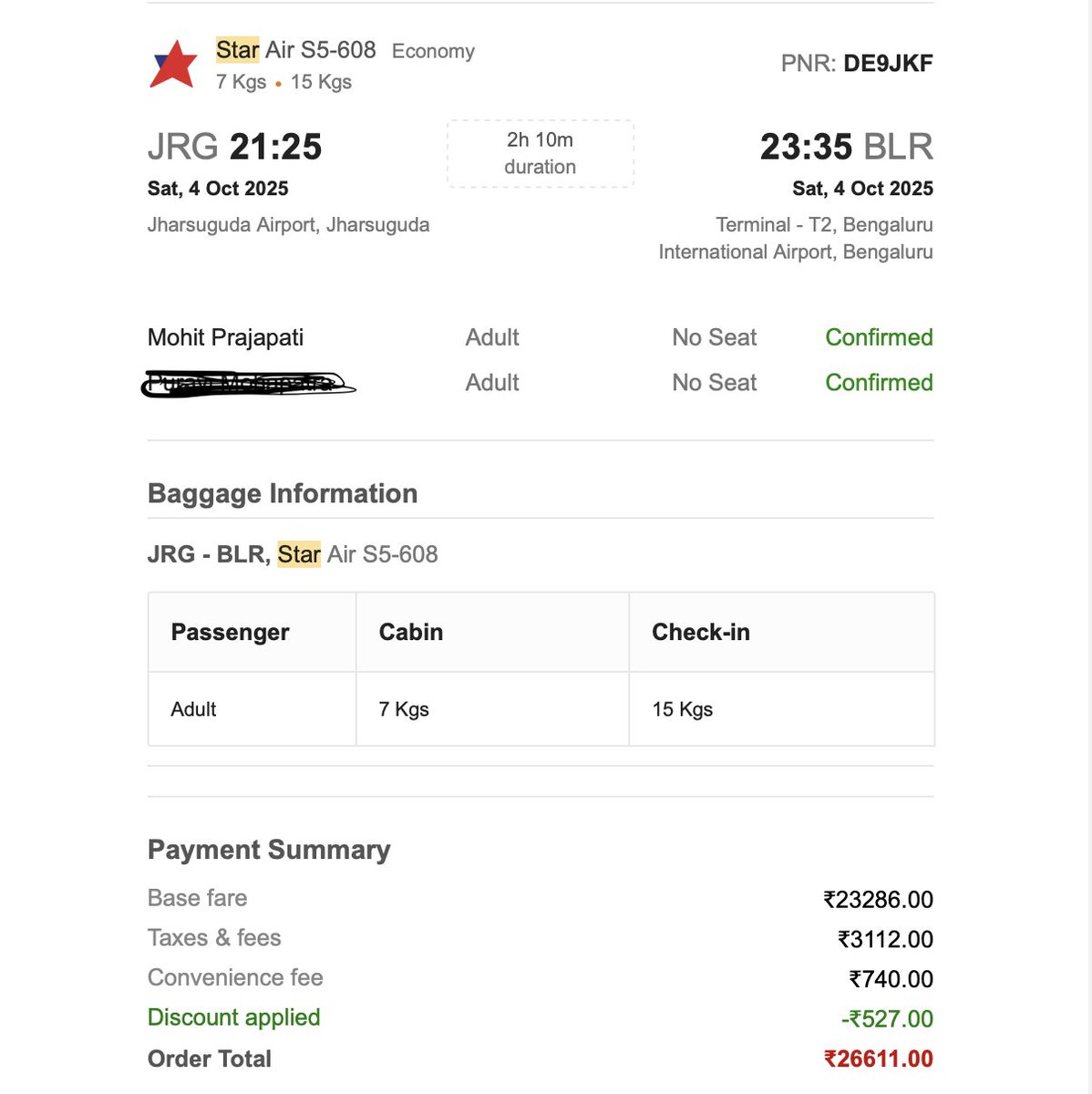 IMohitPrajapati's tweet photo. Hello @OfficialStarAir @makemytrip and @amazonIN @amazonpay 

Sharing this publicly after waiting nearly three months for a refund to be resolved through regular support channels, without any meaningful progress.

On 2 Sep 2025, I booked a Jharsuguda–Bangalore flight for 4 Oct 2025 via @amazonpay amounting to INR 26,611. The booking was facilitated by @makemytrip and operated by @OfficialStarAir 

The flight was cancelled by Star Air on 24 Sep 2025 due to operational reasons. I subsequently booked an alternate flight and raised a refund request as per the stated process.

It has now been almost three months since the cancellation, and over two and a half months since the refund request, yet the refund remains unresolved.

Here is where the issue stands:

After repeatedly chasing @OfficialStarAir for multiple times, I received a templated and unfriendly response that the refund has been initiated by them and now I must contact my booking partner.

Following up with @AmazonHelp yielded a response that they are not privy to any such information and that I must connect with MakeMyTrip since they have facilitated this booking.

After reaching out to @makemytripcare I was told that they are not able to trace any refund made, and that I must reach out to Star Air and verify if the transaction was even made.

Frustrated by the apathy of all customer care services of all the parties involved I reached out to Appellate Authority of Star Air and received the attached response that the refund is already processed and I must connect with the booking agent.

Now my question to @amazonIN @amazonpay is
If the booking was made on your platform and payment was collected by you, why is the burden of coordination placed entirely on the customer? Why should the customer be asked to reach out to MakeMyTrip and get the refund issue resolved? 

If customers are expected to chase intermediaries themselves, it defeats the very purpose of booking via a platform and paying a convenience fee.

Also, this is not one off case with @OfficialStarAir and @makemytrip, I have seen multiple cases where people have raised issue that @makemytrip and @OfficialStarAir are not aligned when it comes to seamlessly process the refunds after cancellation of the flights.

When payment is collected upfront for a service that was never delivered, holding on to customer funds without resolution is unacceptable.

I am requesting a clear, time-bound resolution and accountability from all parties involved.

And since I understand the templated reply for these service bots I am already noting down the required details below. Requesting the bots to note down the necessary details and escalate the matter to a human resource.

PNR No: DE9JKF
Flight No: S5-608
Journey Date: Oct. 04, 2025

I am sorry but if this issue doesn't gets resolved soon, I will be forced to take this up with @jagograhakjago

Also tagging the known persons from the involved parties. @simrantiwana @ShrenikGhodawat @Rajesh_Magow @DeepKalraMMT