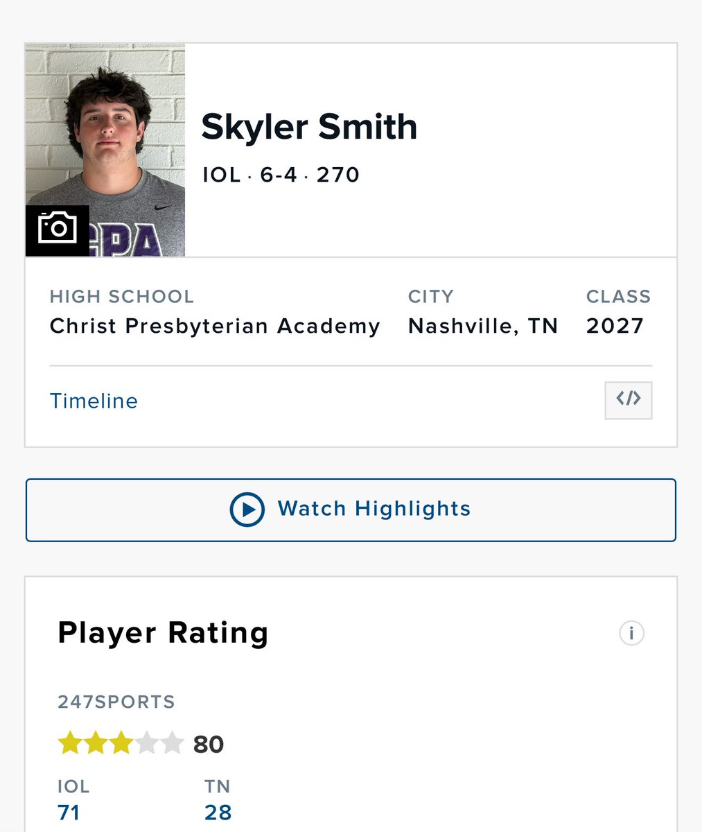 Skyler_smith08's tweet image. Blessed to be rated a 3⭐️ by @247Sports! 
@CPAFootball 
@HLNichols11 
@BlakeBedd 
@247recruiting