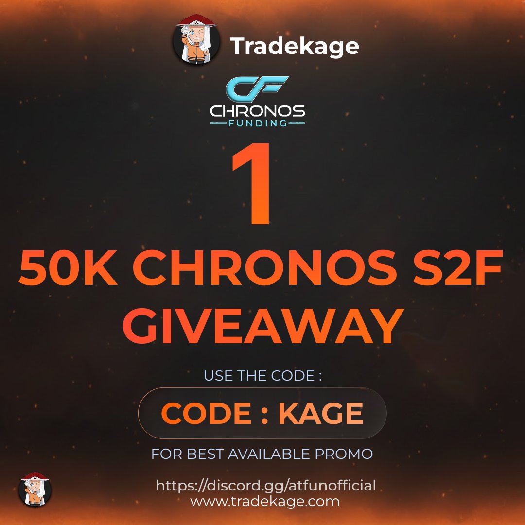 tradekage's tweet image. 🎁CHRONOS FUNDING - 1 X 50K S2F (STRAIGHT TO FUNDED) GIVEAWAY 
🎁Rules:  
1. Follow me @tradekage and @ChronosFunding 
2. Like and Retweet  
3. Tag 3 Friends and the 3 winners will be picked on Sunday 12/21/25 at the evening open!