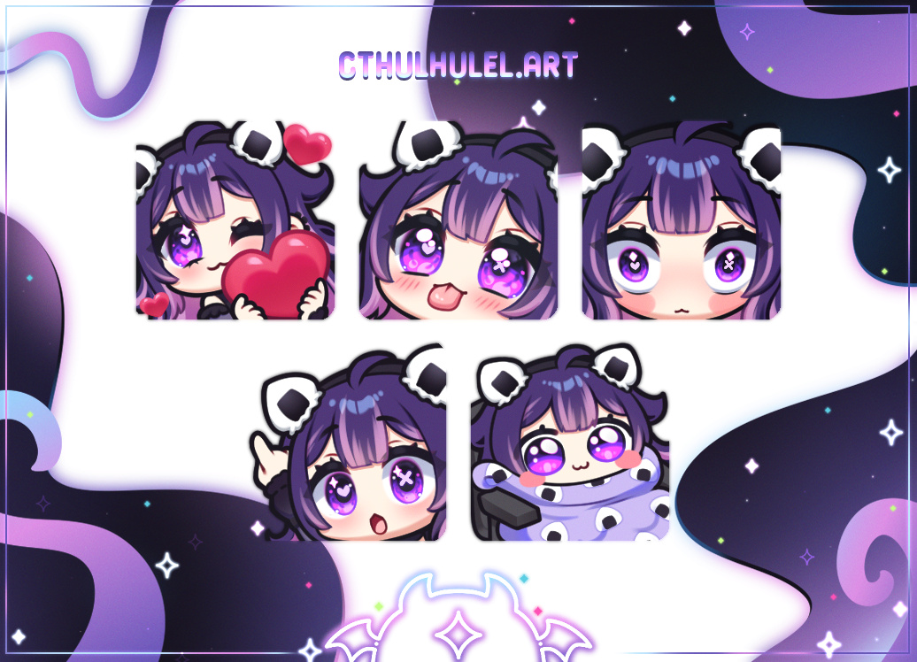 CthulhuLel's tweet image. ˚₊✦ ych emotes for the cutie @isabelletrist🍙💜🔪

「#isabellARTrist」