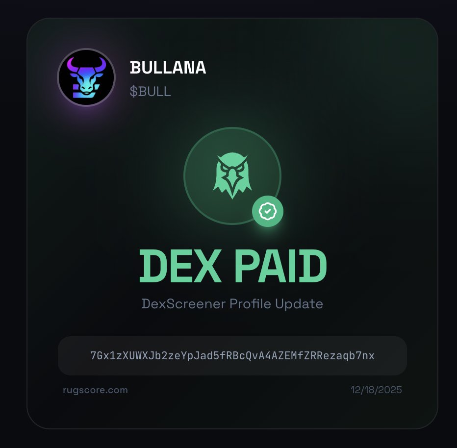 RugScoreSol's tweet photo. @Bullana_0n_Sol DEX is PAID! Confirmed by rugscore:
https://t.co/ZN8nAOK7gM https://t.co/A5cGLstBFV
