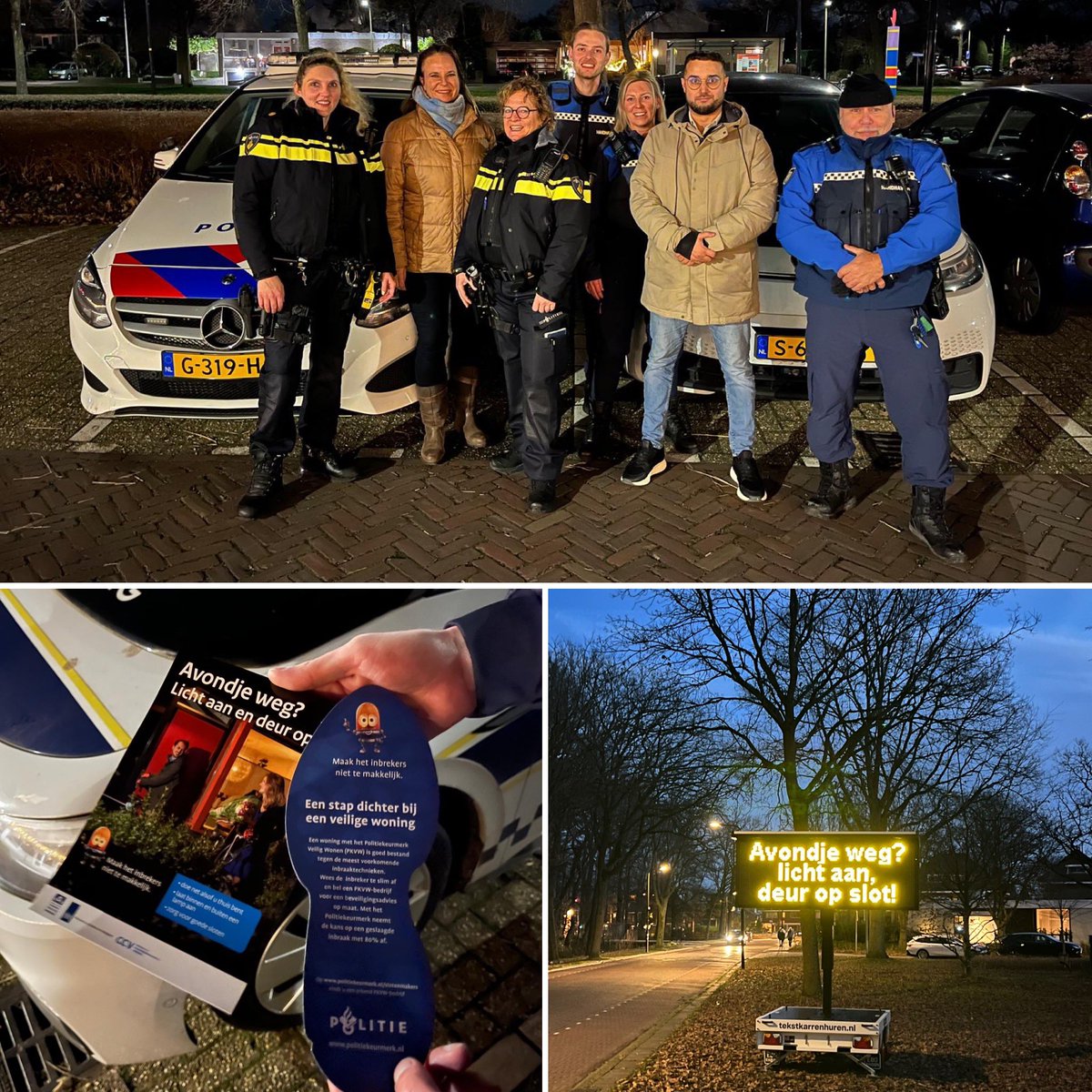 NStemerdink's tweet image. Op pad geweest met #Politie Leiden Zuid, #handhaving en #wijkregisseur. Het Donkere Dagen Offensief (#DDO) om inwoners bewust te maken wat zij zelf kunnen doen om de kans op een woninginbraak te verkleinen. 

Avondje weg? Licht aan. Ramen dicht en deur op slot! #Voorschoten