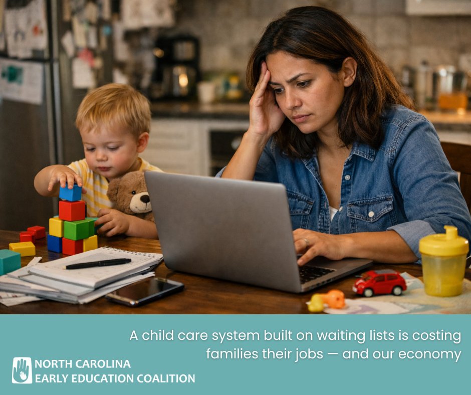 Parents in NC are waiting months for child care — sacrificing promotions, training, &amp; job stability. A system built on scarcity can’t support a strong workforce or economy.
Take action: ncchildcarepolicytoolkit.org
Join the movement: ncearlyeducationcoalition.org
#FixNCChildCare