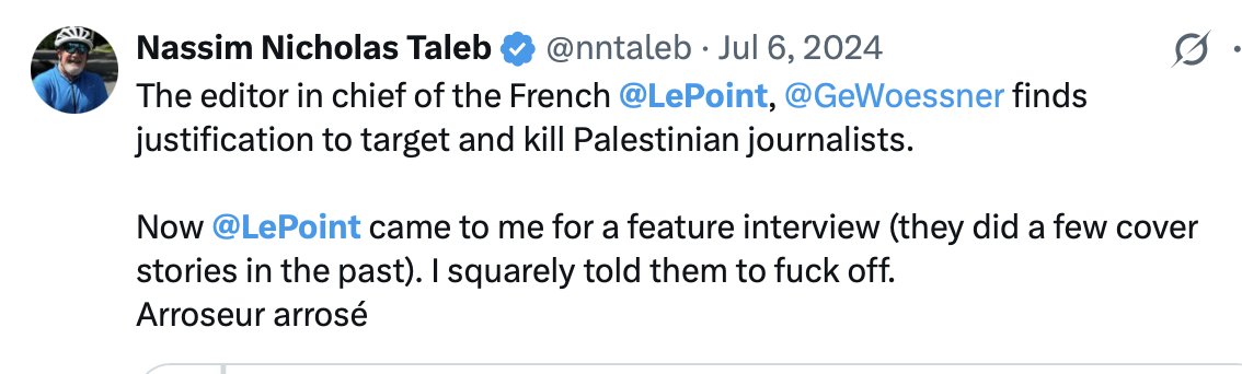 Owing to my nauseating moral disgust, I made sure to never have any business to do with French journalists &amp; entities who participated in covering up the Genocide, attacking protesting students, etc.  Cleared up my mailbox.

Moral disgust is real.