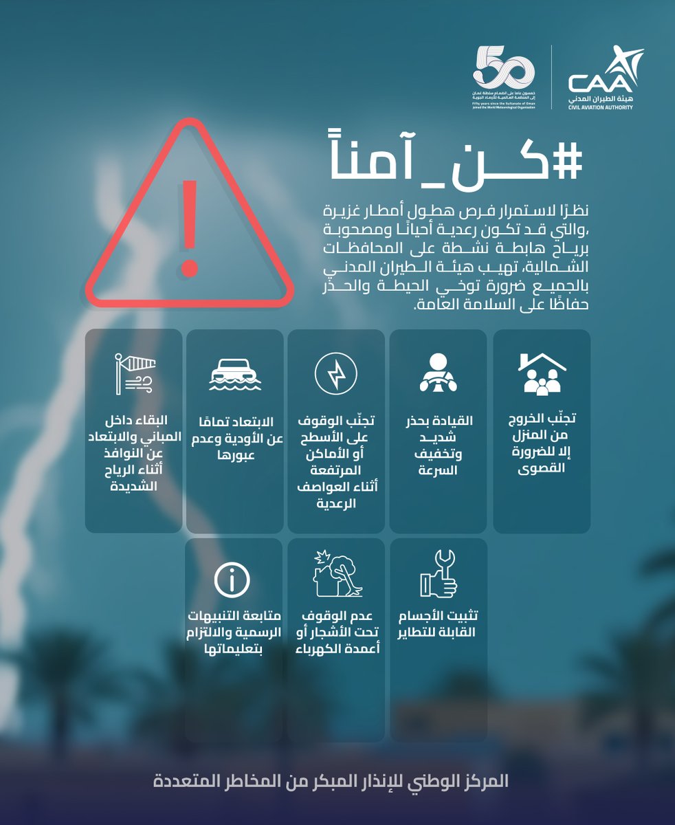 كن آمناً
إرشادات السلامة عند حدوث العواصف الرعدية