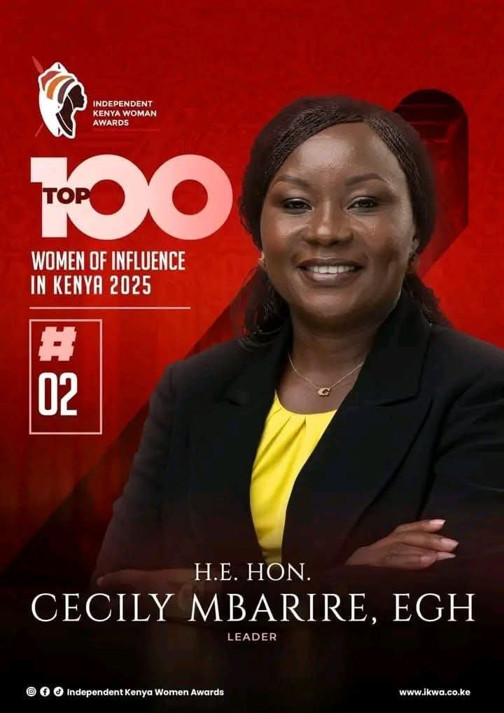 Governor Cecily  has been named the second most influential woman in Kenya by the Independent Kenya Women Awards, in recognition of her impactful leadership and national influence. Congratulations to H.E. Hon. Cecily. #KAVINDANIGAKA #MainaAndKingangi #tumetokambali #Azimio