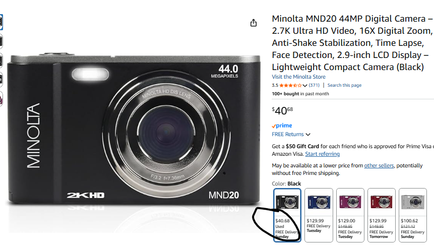 D26585421D's tweet image. Only one left 🚨

 Amazon Resale has a new open-box Minolta MND20 44MP digital camera for $40 (originally $120).

Make sure you click the “Like New” option to get this price.

amzn.to/4s66sqi
ad

#AmazonResale #OpenBoxDeals #CameraDeal