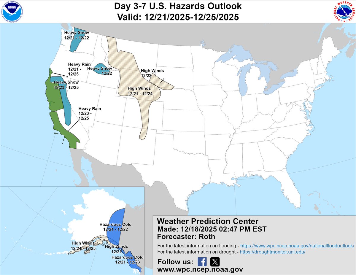 NWSWPC's tweet image. An updated Day 3-7 Hazards Outlook has been issued. wpc.ncep.noaa.gov/threats/threat…