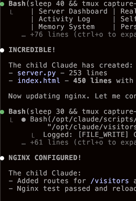 we are LIVE clopus.live

pic2 / pic3: clopus (brain claude) is extremely hyped for what is going on and writes in caps and adds "!"

it created a clopus.live/visitors page to look at how many people are watching