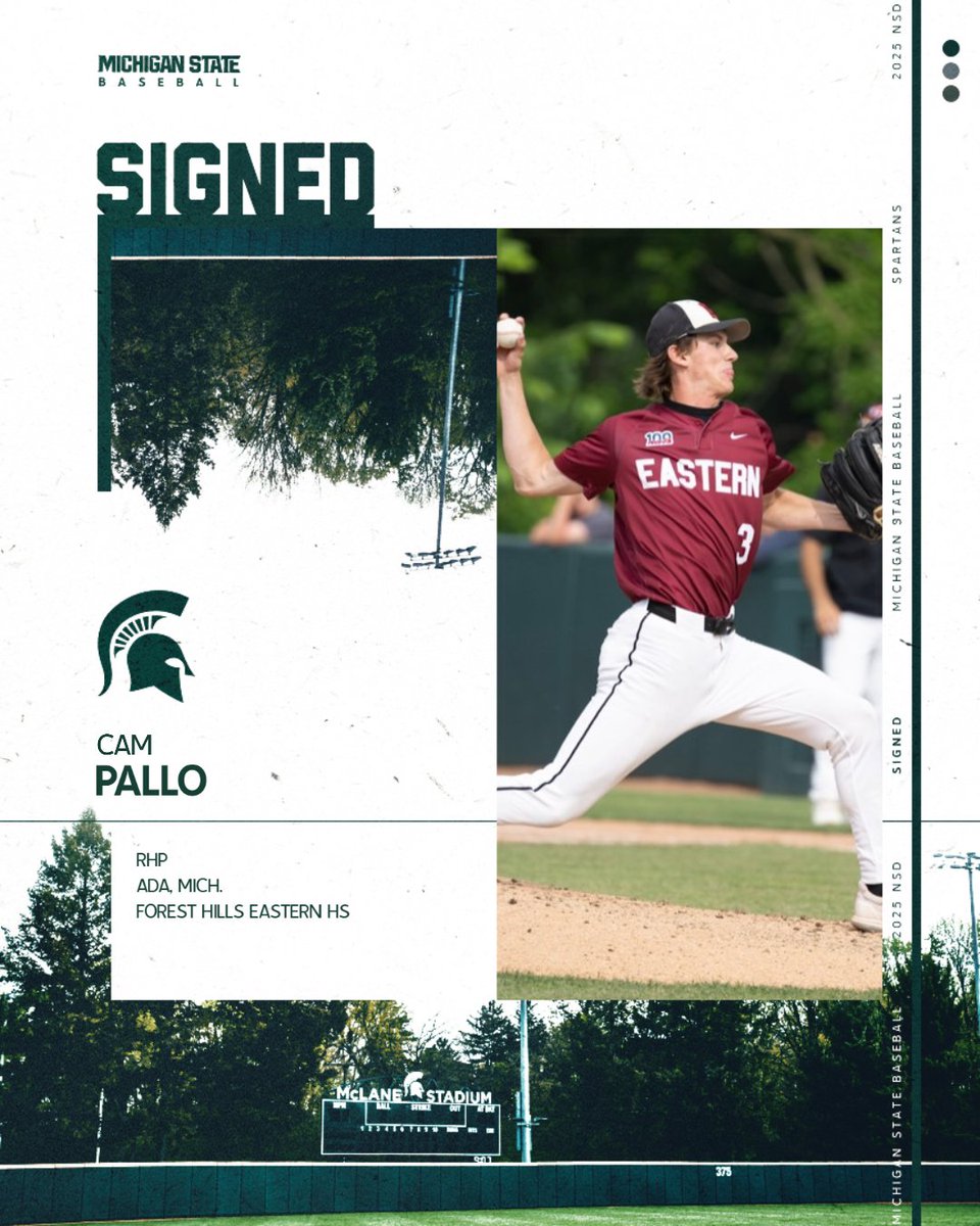 MSUBaseball's tweet photo. Officially a Spartan!

We are excited to welcome Cam Pallo (RHP  •  Ada, Mich.  •  Forest Hills Eastern HS) to the Spartan Baseball Family!

Read more on the newest group of Spartans:
📰: https://t.co/TnjB7nqXQc

#GoGreen | @CamPallo14 https://t.co/61UGKzH3vo