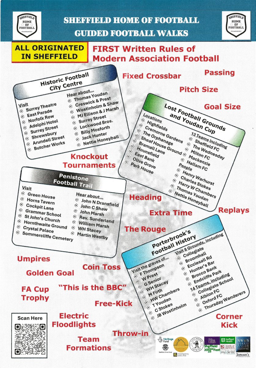 Sheffield Home of Football Guided Walks taking in the locations, people and events that demonstrate the unique heritage of Sheffield’s footballing history.
Walk 1: Football's Historic City Centre bit.ly/4pEn330
Walk 2: Lost Grounds &amp; Youdan Cup : bit.ly/4p1vOD0