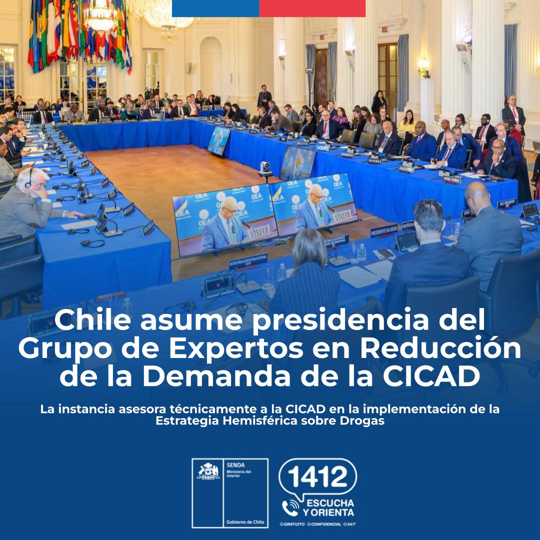 ¡Buenas noticias! Chile asumió la presidencia del Grupo de Expertos en Reducción de la Demanda de la <a href="/CICAD_OEA/">CICAD_OEA</a>.

▶ Entérate de más detalles en nuestro sitio web:
senda.gob.cl/noticia/chile-…