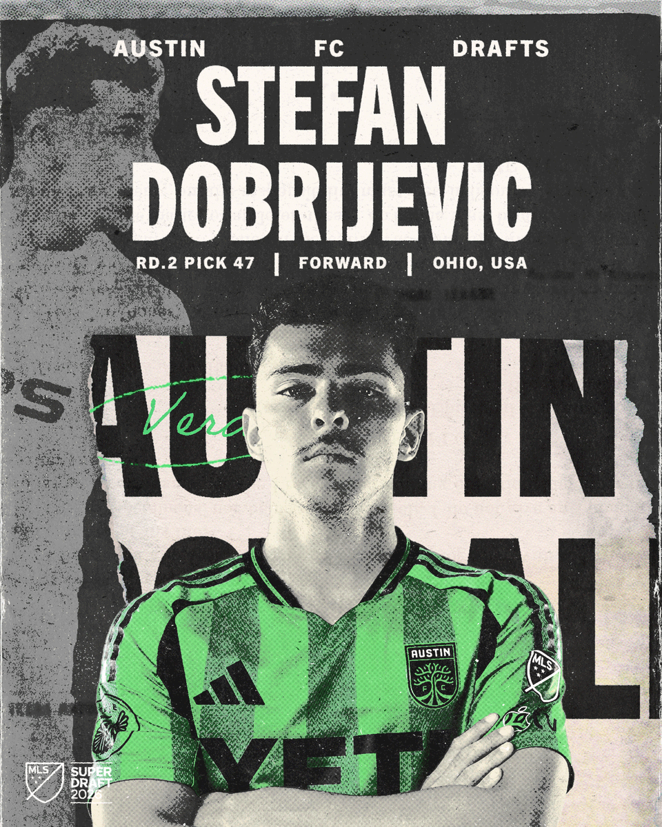AustinFC's tweet photo. With the 47th pick of the 2026 @MLS SuperDraft, Austin FC has selected forward Stefan Dobrijevic from Akron.

Welcome to the 512, Stefan! 🌳🌳 https://t.co/ewQYbDYHkt