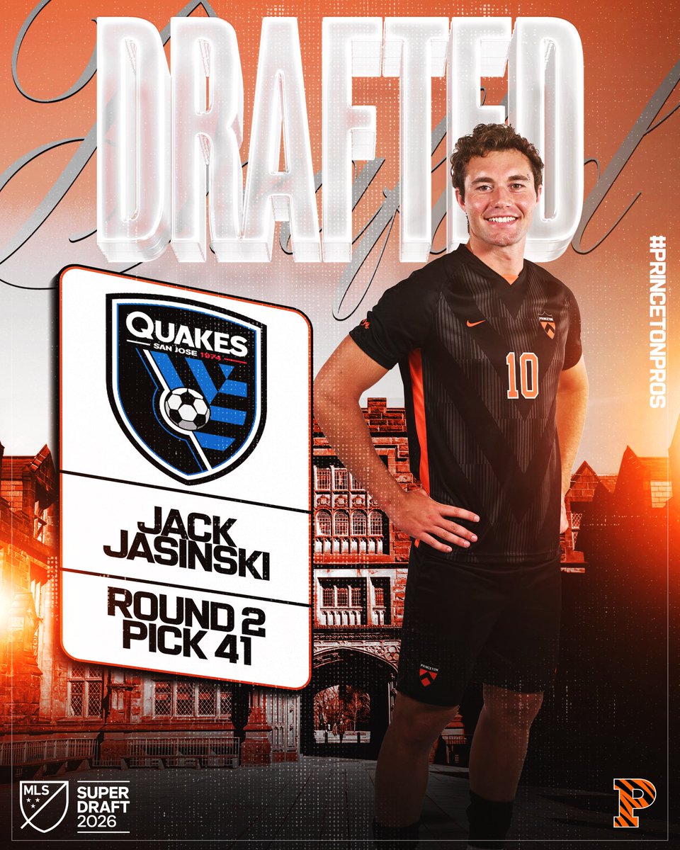 PrincetonMSoc's tweet photo. JJ to the Quakes! ⭐️👏 With the 41st pick overall, the @SJEarthquakes select Jack Jasinski in the @MLS SuperDraft! 

#PrincetonSoccer #WhosNext https://t.co/7z8jX1XiZA