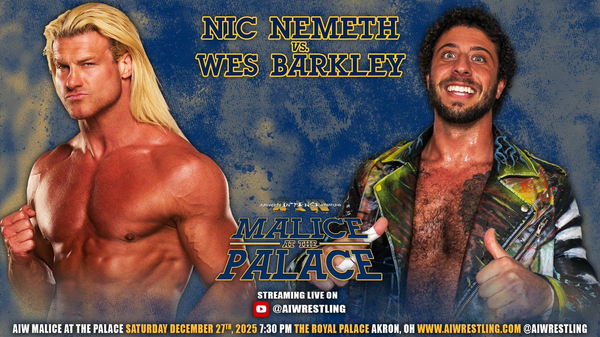 aiwrestling's tweet photo. 12/27 Akron, Ohio
 
@NicTNemeth VS. @WesBarkley 
Tickets: https://t.co/5sH530In00 https://t.co/Nu9X4F2bfO