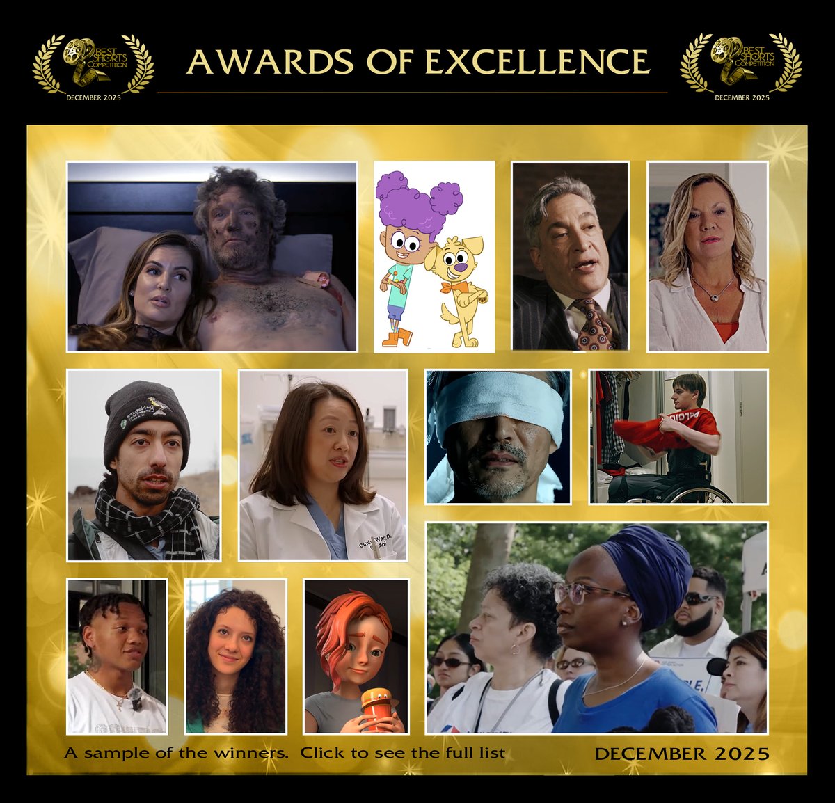 bestshorts's tweet image. Congratulations to the AWARD OF EXCELLENCE winners 📷 These filmmakers impressed the judges with strong, well-crafted projects—from features to shorts, across genres and styles. Their artistry and vision stood out.
See them here: bestshorts.net