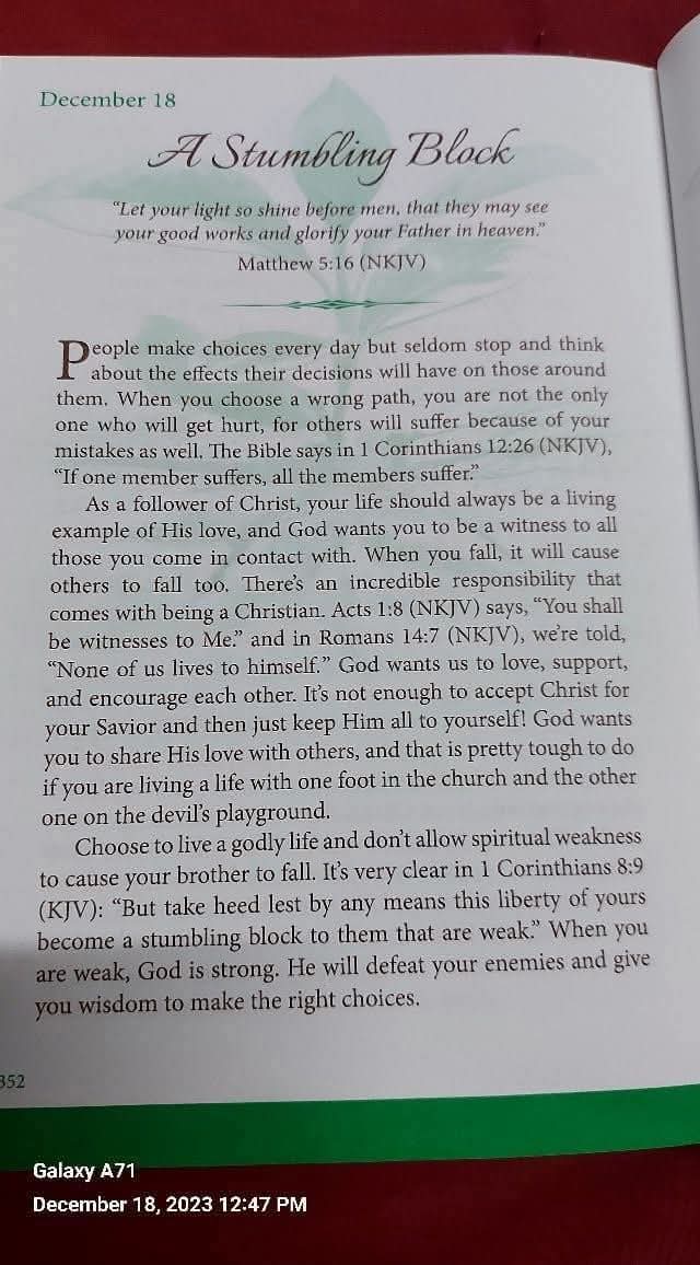 Godwakeupcall's tweet image. December 18
A STUMBLING BLOCK
#KeyText: Matthew 5:16
#By: Brenda Walsh 
#OneMinuteDailyDevotional