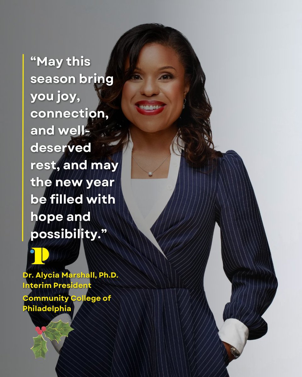 CCPedu's tweet image. A message from CCP Interim President Dr. Marshall.

Happy Holidays from Community College of Philadelphia. 💛💙