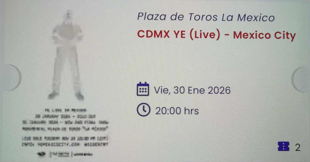 IsRaElMexicoIVP's tweet photo. Vendo 2 boletos para Kanye West (Ye) el próximo 30 de Enero. 
Al precio, son zona general.

Solamente transfiero en persona (por seguridad de ambas partes) en alguna estación del metro de la CDMX. https://t.co/YoeKTfB8nm