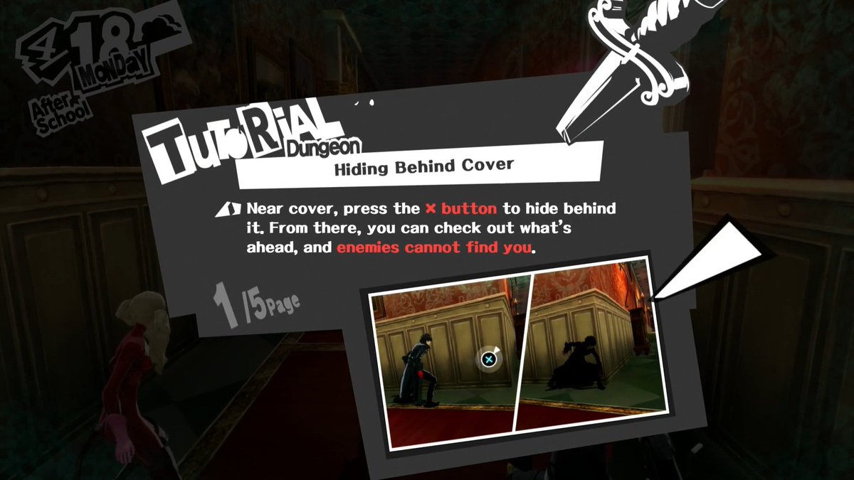 kitsuneredFES's tweet photo. One thing that's always kinda baffled me about the start of Persona 5 is that the game perfectly teaches you the basic gameplay mechanics that you'll need going forwards naturally and then throws you into the tutorial hell that is Kamoshida's Palace for things you already learned https://t.co/iWoyfGhFOp