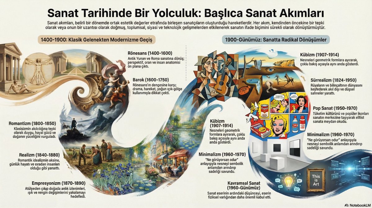 Sanat Akımları İnfografik #sanatakımları #infografik #klasisizm #barok #romantizm #realizm #kübizm #sürrealizm #eğitsel #kronoloji