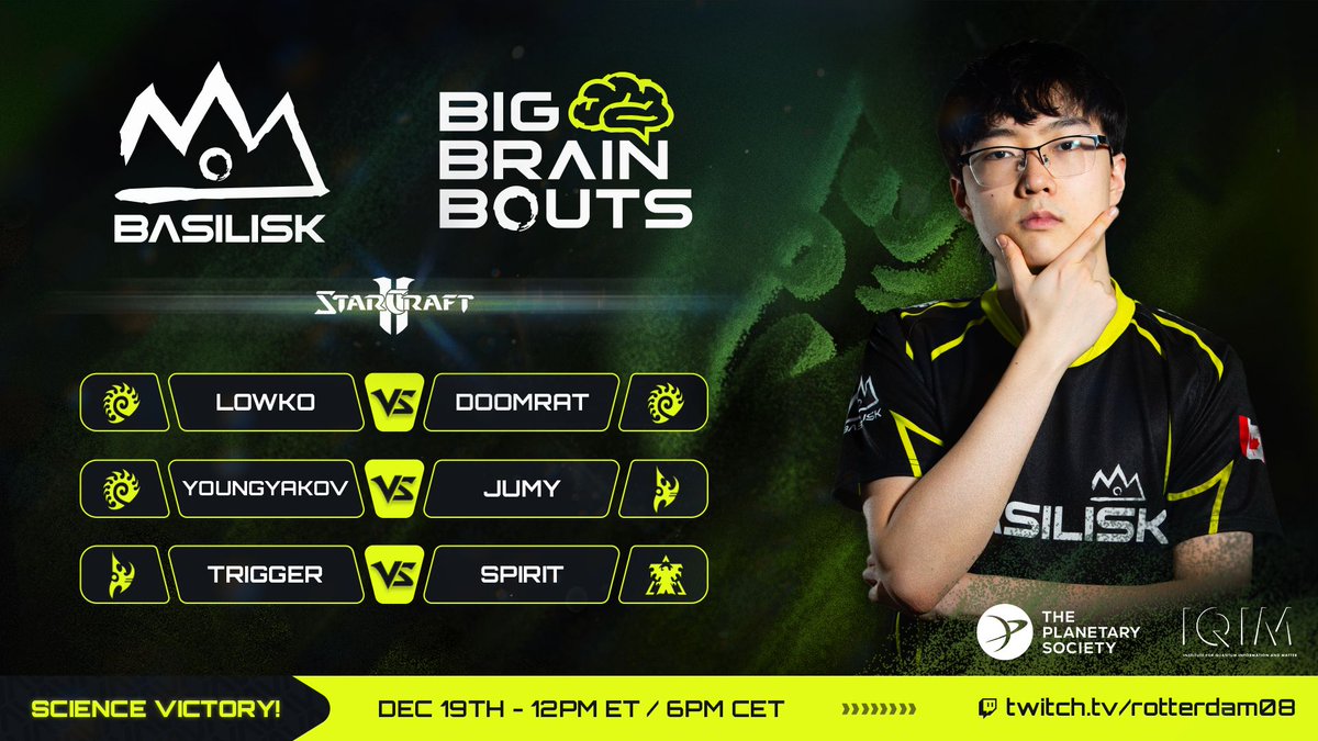 BASILISK_gg's tweet image. The BASILISK Big Brain Bouts #102 lineup is set for Friday!

🧠Now with 50% Zerg!🧠

@LowkoTV |VS| DOOMRAT
@YoungYakov22222 |VS| @ForJumy
@triggerSC2 |VS| @sc2_Spirit

Hosted by @RotterdaM08 
Friday, December 19th, 12pm ET / 6pm CET