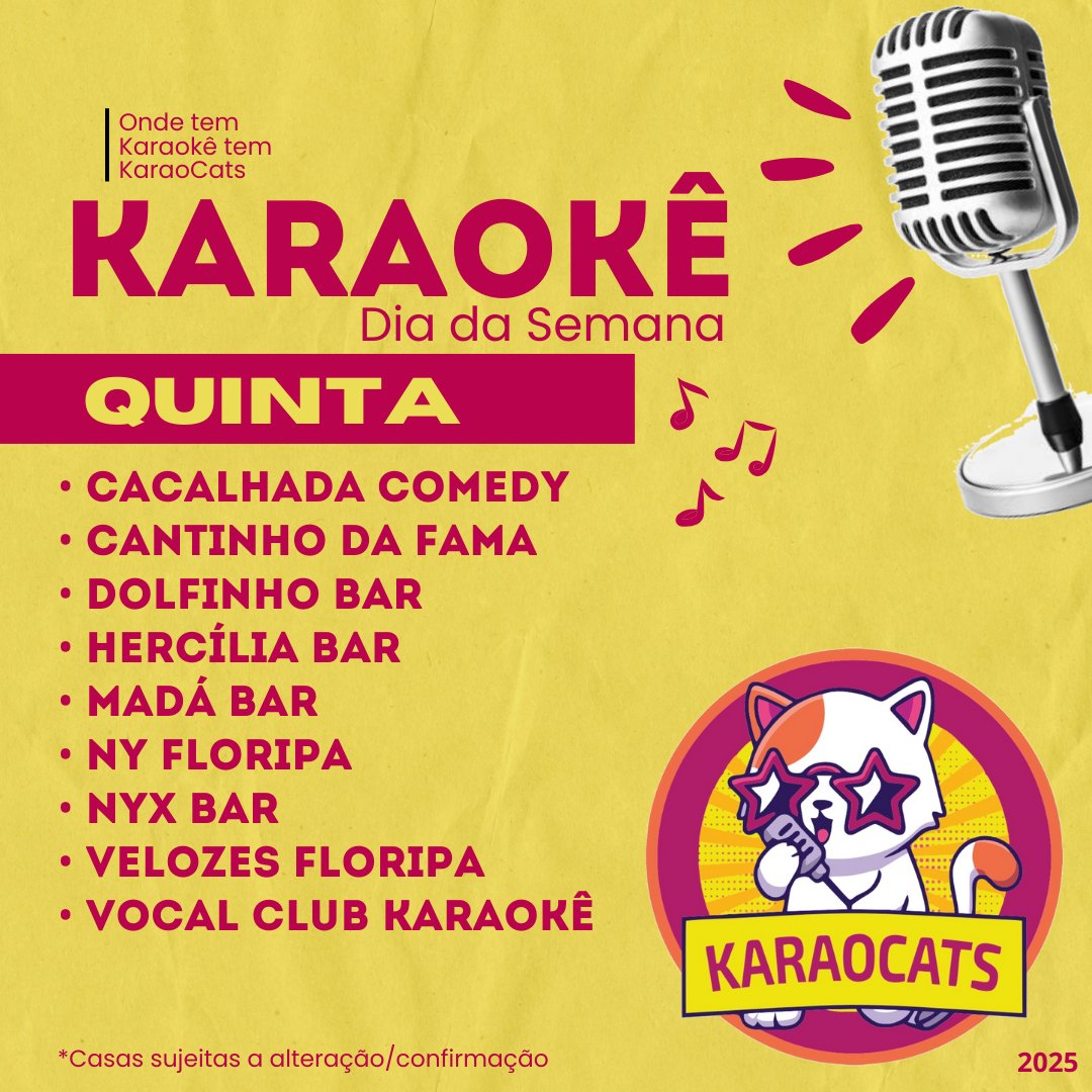 karaocats's tweet photo. Karaokê na quinta 18/12
https://t.co/aLCnZShNPs
#karaoke #karaocats #cantar #musica #florianopolis https://t.co/4aXRjgkBca