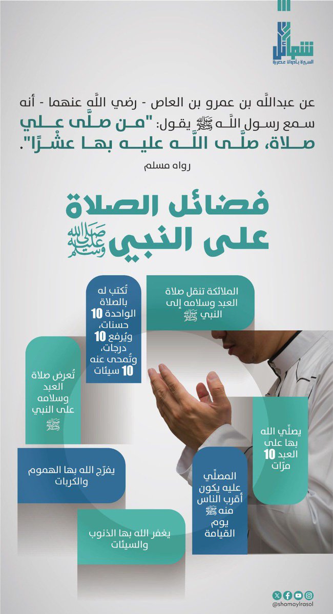 الصلاة على النبي ﷺ من أعظم الذكر وأيسره، وهي سبب لتفريج الكربات، ومغفرة الذنوب، وبها يصلي الله على العبد ١٠ مرات.

ومن آكد أوقات الصلاة على النبي ﷺ: يوم الجمعة وليلتها.