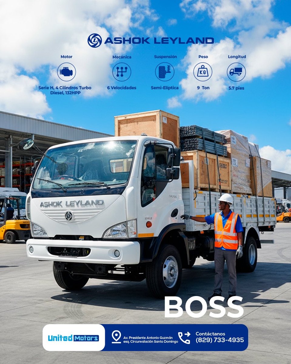 El trabajo pesado necesita un aliado que no falle.
El Ashok Leyland BOSS combina potencia, estabilidad y capacidad real para mover grandes cargas con confianza en cada ruta. 

📞 (829) 733-4935

#AshokLeyland #UnitedMotorsRD #ToneladasDePotencia

<a href="/juantomasdiazi/">Juan Tomás Díaz</a> <a href="/narendramodi/">Narendra Modi</a>