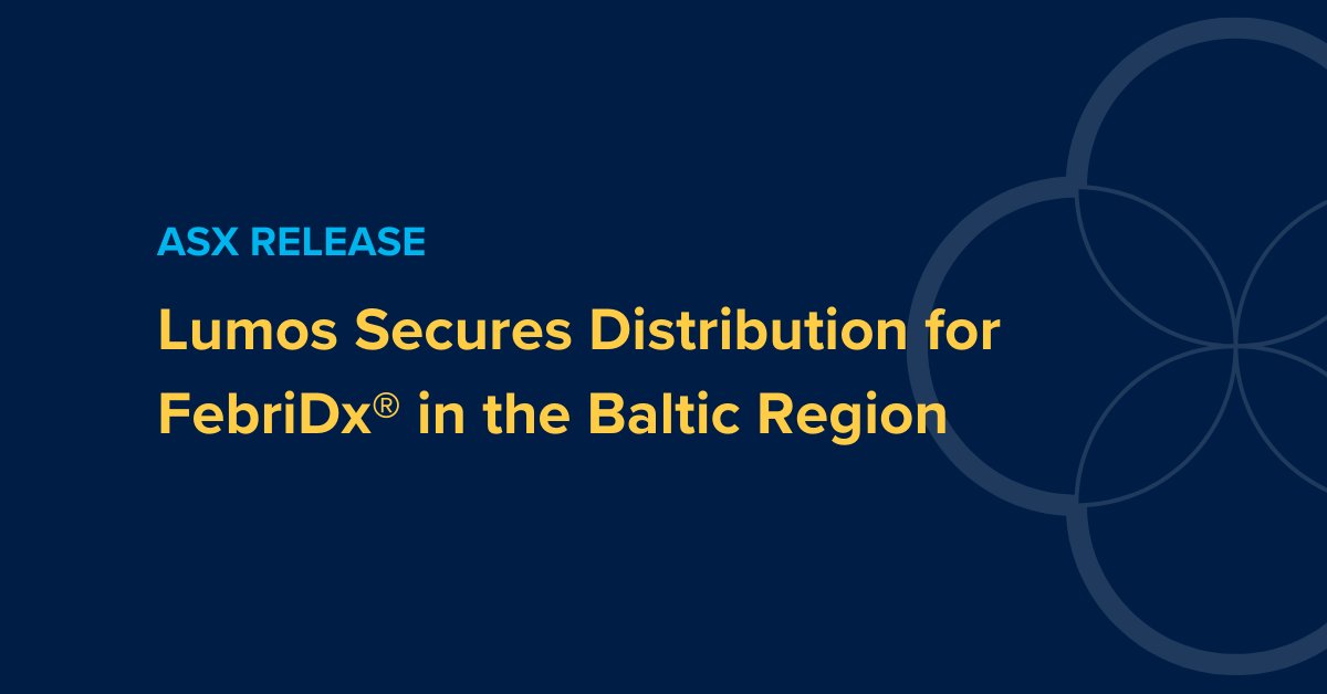 LumosDX's tweet image. Lumos Diagnostics has announced the execution of a new distribution agreement with the Interlux Group to commercialise FebriDx® across the Baltic region, covering Lithuania, Estonia and Latvia. Read the ASX announcement: bit.ly/3MPXkpK
$LDX #LDX #Lumos #diagnostics
