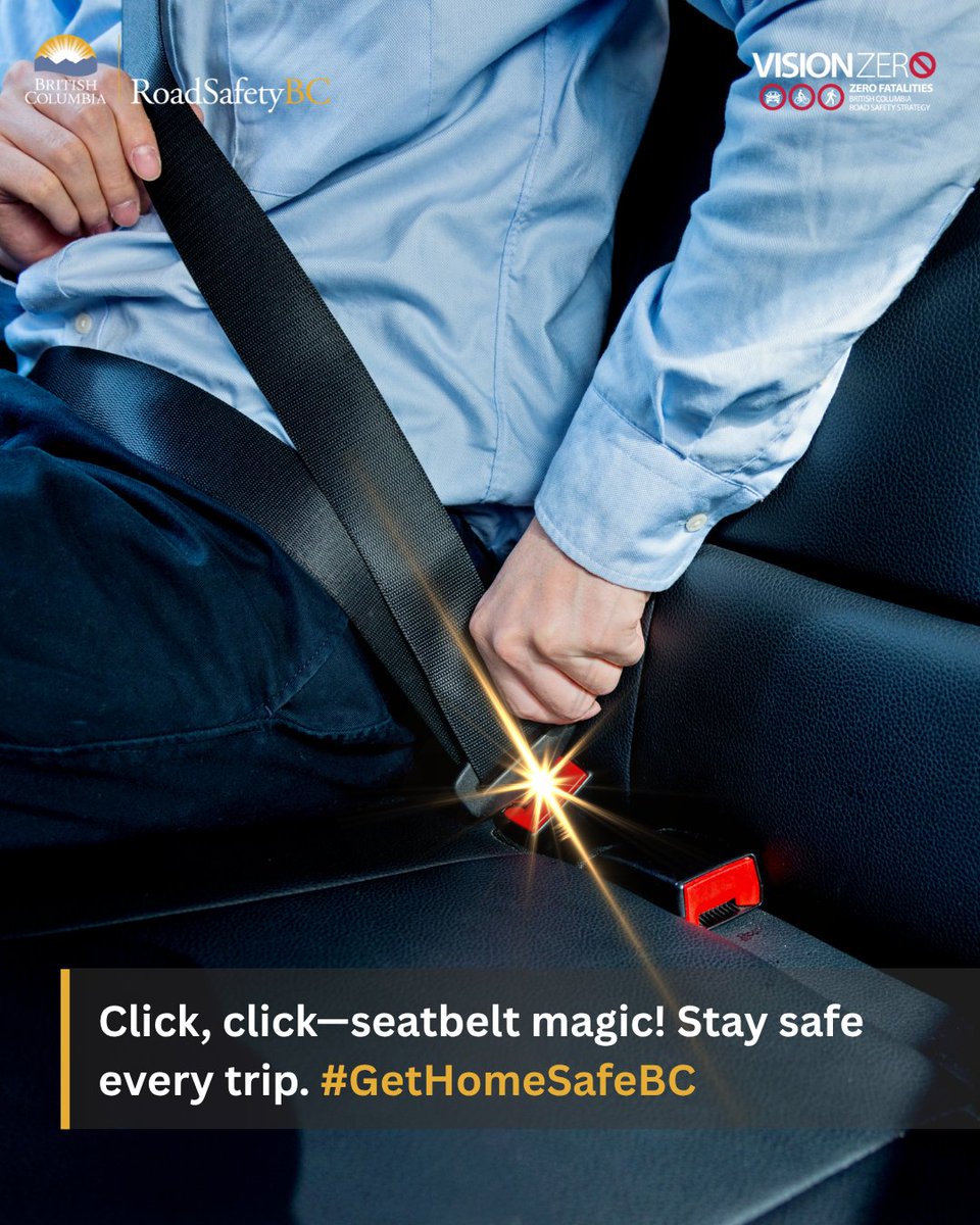 RoadSafetyBC's tweet photo. Every click counts!
Buckle up before every trip, especially when roads are rainy, snowy, or icy. Seatbelts save lives, no matter how short the ride. Protect yourself and your passengers. Safety starts with a simple click.
#BuckleUpBC #WinterDrivingBC https://t.co/qN93Nna1DV