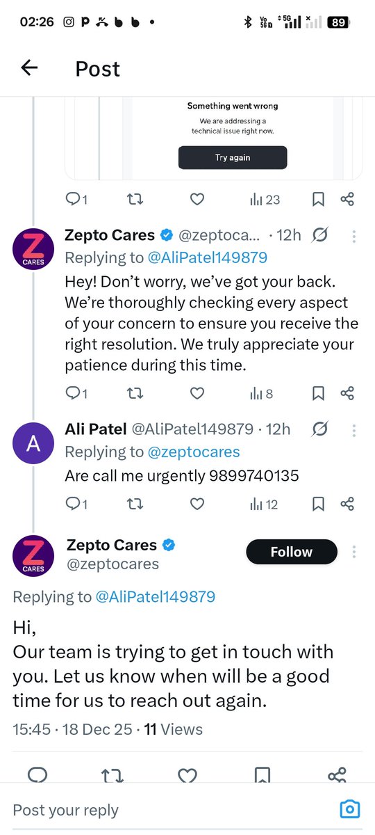 AliPatel149879's tweet photo. @zeptocares salo customer ko chutiya kyu banate ho koi response nahi na koi call or good time puch rahe ho 2 items bhi missing hai order me se complan and amulspray order id MLUHIGBRN42997 call me my alternate number 9899740135 https://t.co/vl7OK6ToOu