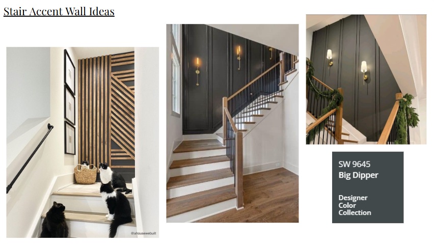 BeckDesignBuild's tweet photo. Staircase goals for our 2026 custom build! 🤩 Dropping the basic paint and installing high-impact architectural walls. Whether it's wood slat geometry or dramatic vertical trim in a shade like Big Dipper (SW 9645), this is how you turn a stairwell into a showstopper. https://t.co/Mp3HLxEFer