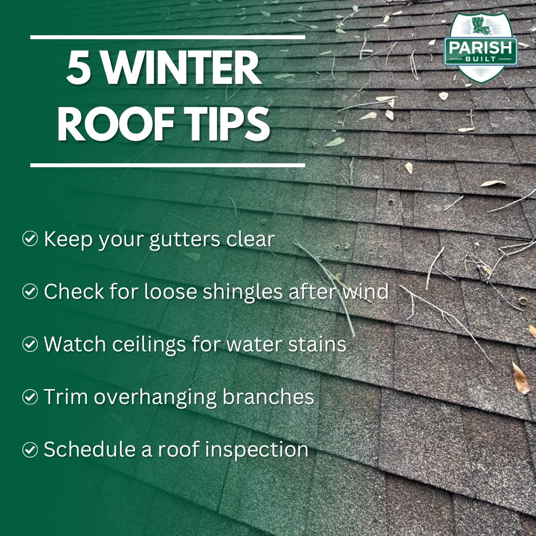 ParishBuilt's tweet image. Winter weather can be tough on your roof—don’t let small issues turn into costly repairs. ❄️🏠 

If something doesn’t look right, a professional inspection can make all the difference.

#ParishBuilt