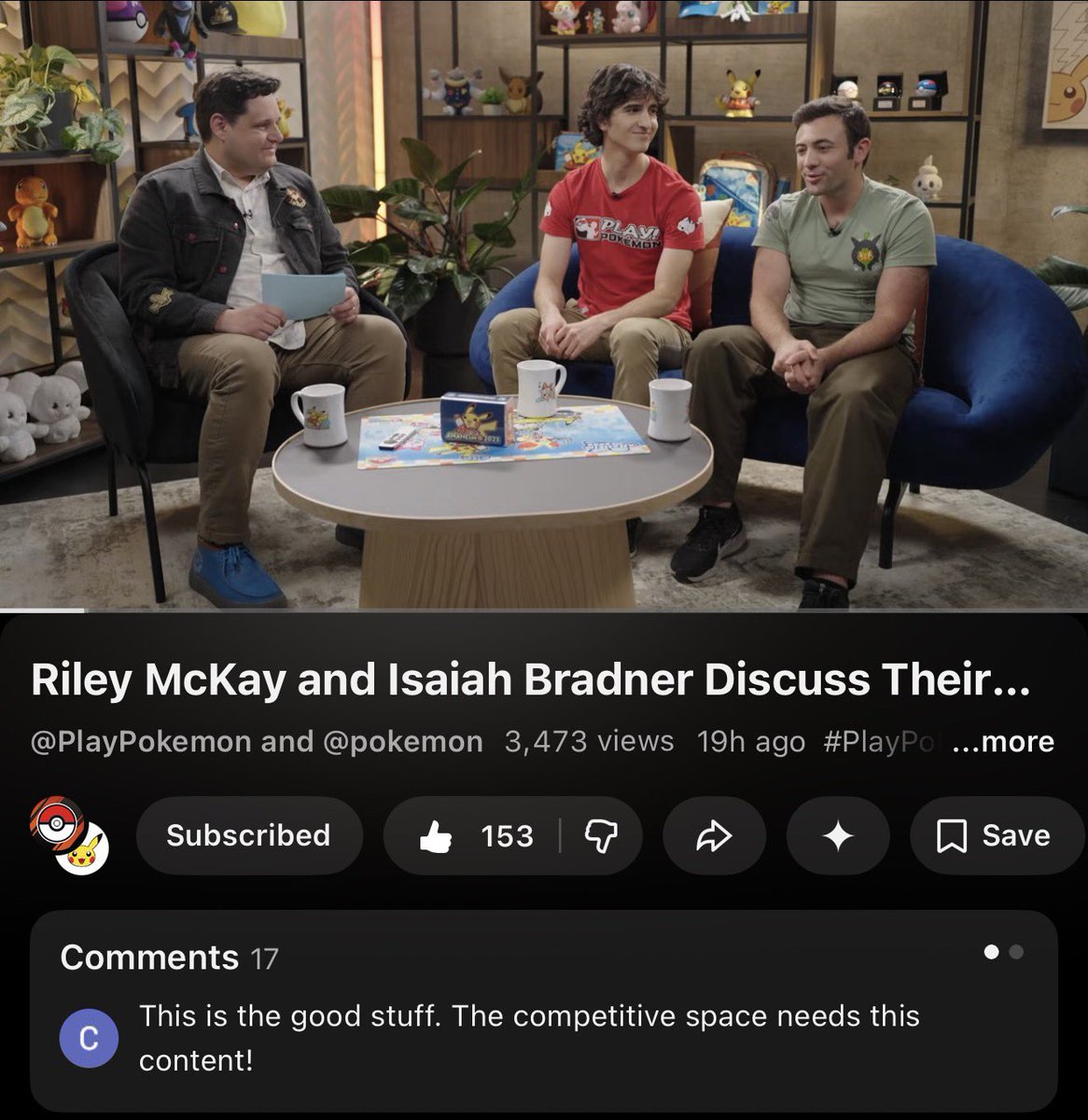 ChipRichey's tweet image. I had such a blast moderating the inaugural episode of Champion Chat! Was a pleasure to talk to @RileyMcKay1212 and @IsaiahBradner about their success in Pokémon, and what it takes to become a champion.

I’ve wanted more content like this in the competitive Pokémon TCG space for…