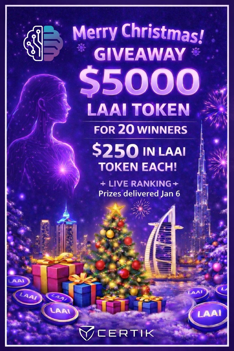 FunniesCrypto's tweet image. 🎄🎁 CHRISTMAS GIVEAWAY – LAURA AI AGENT ($LAAI)
@LAAIAGENT 
💰 $5,000 USD in $LAAI
🏆 20 WINNERS
👉 $250 USD in $LAAI for each winner

⏰ Giveaway ends on January 6 at 9:00 PM (UTC)

🔗 JOIN THE GIVEAWAY HERE:
sweepwidget.com/c/96042-bt62c0…

This Christmas, we’re launching an official…