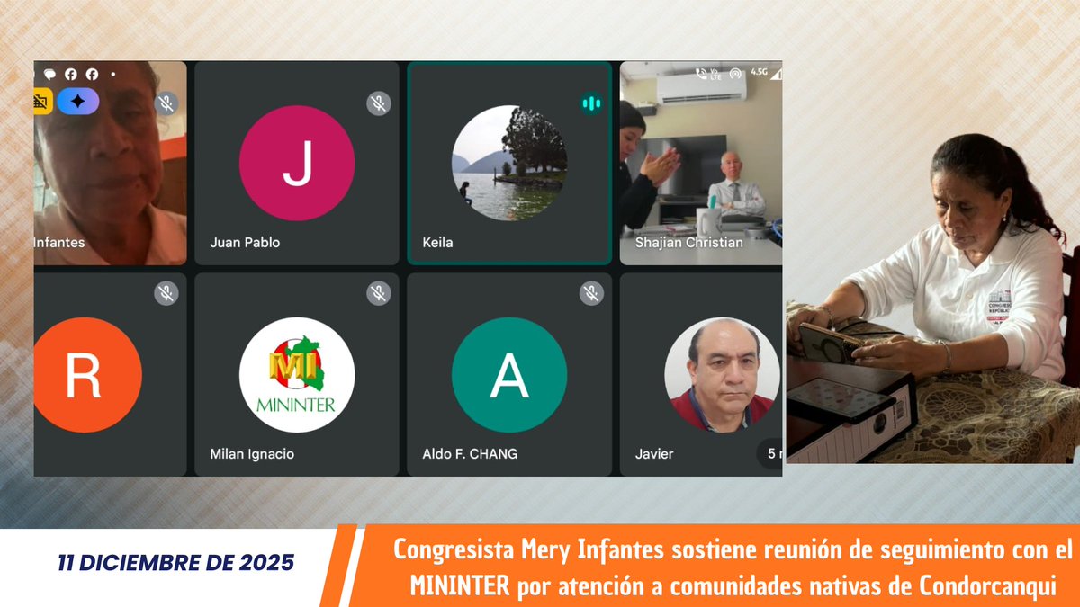 Sostuve reunión virtual de seguimiento con el #MININTER sobre la atención a las CCNN de Condorcanqui. Exigí que la visita a Tunduza y Tayunza se programe en las primeras semanas de enero y sin más retrasos. Seguiremos vigilantes para que se cumplan los compromisos.
