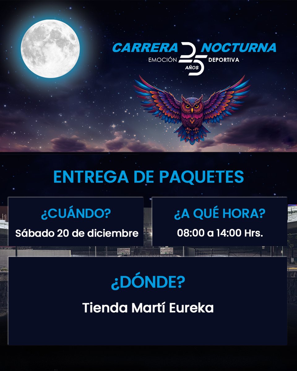 emocionD's tweet photo. ✨🏃♀️💙 Pasa a recoger tu kit de la Carrera Nocturna de Emoción Deportiva este sábado 20 de diciembre, de 8 a 14 hrs. en la Tienda Martí Eureka
⚠️ No habrá entregas fuera del horario establecido.
#CorreConEmoción #EmociónDeportiva #EntregaDeKits #RunningCDMX #carreranocturna https://t.co/Tznq8WFpTx