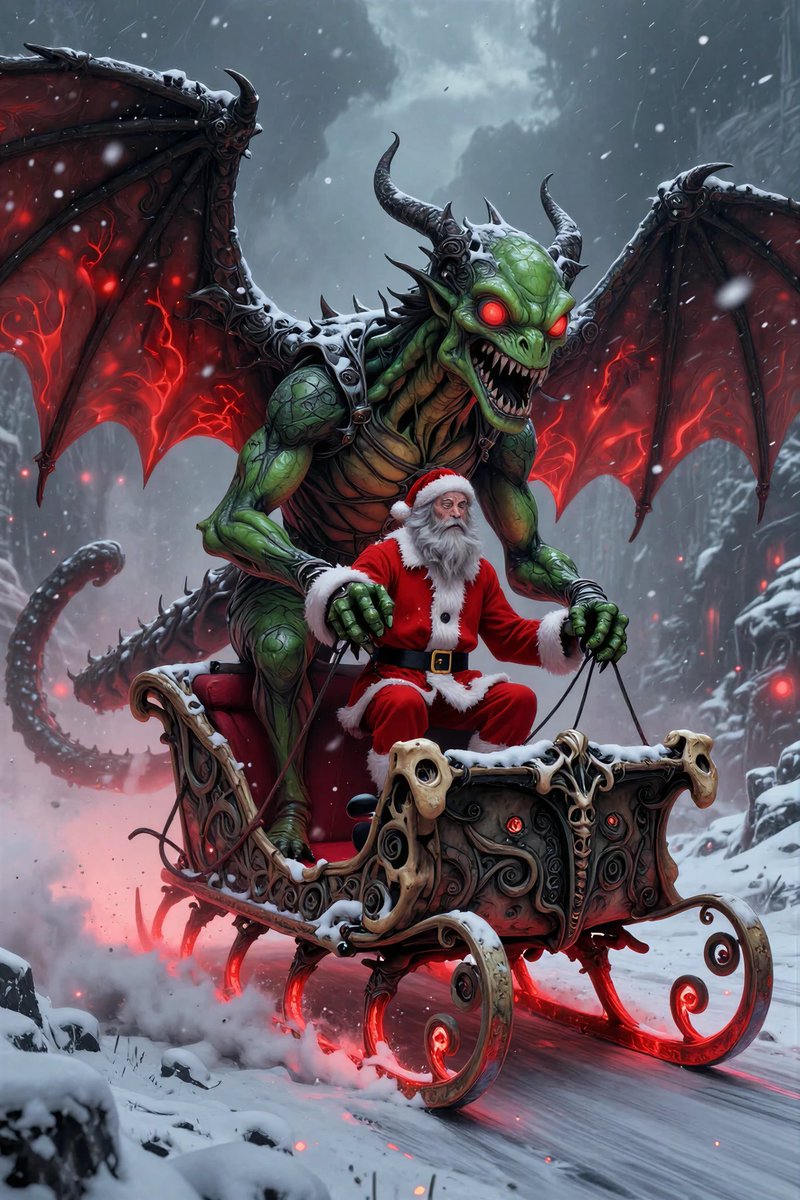 badathlete's tweet image. "Santa’s Big Helper"
When the Naughty List gets too long, reinforcements are called in. 
#AIArt #DarkChristmas #RedTheme #AIArtistCommunity