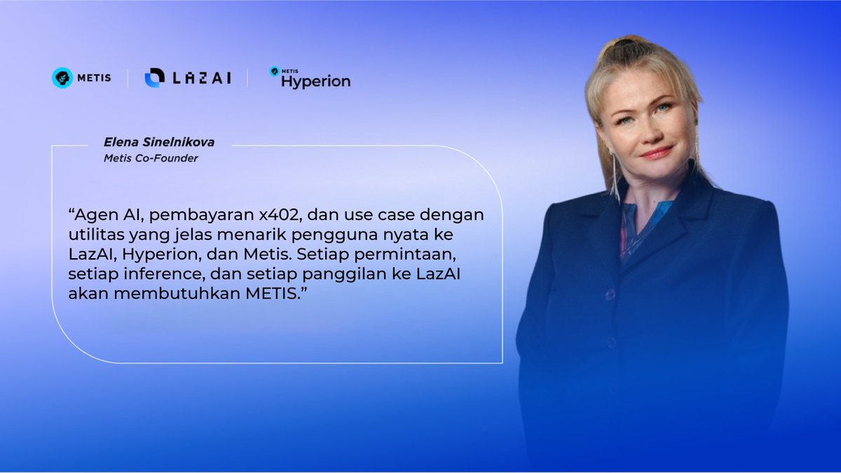 Semuanya kembali ke $METIS 🔄

<a href="/ElenaCryptoChic/">Elena Sinelnikova</a> menjelaskan dalam livestream terbaru bagaimana setiap transaksi di LazAI dan Hyperion diselesaikan menggunakan $METIS.