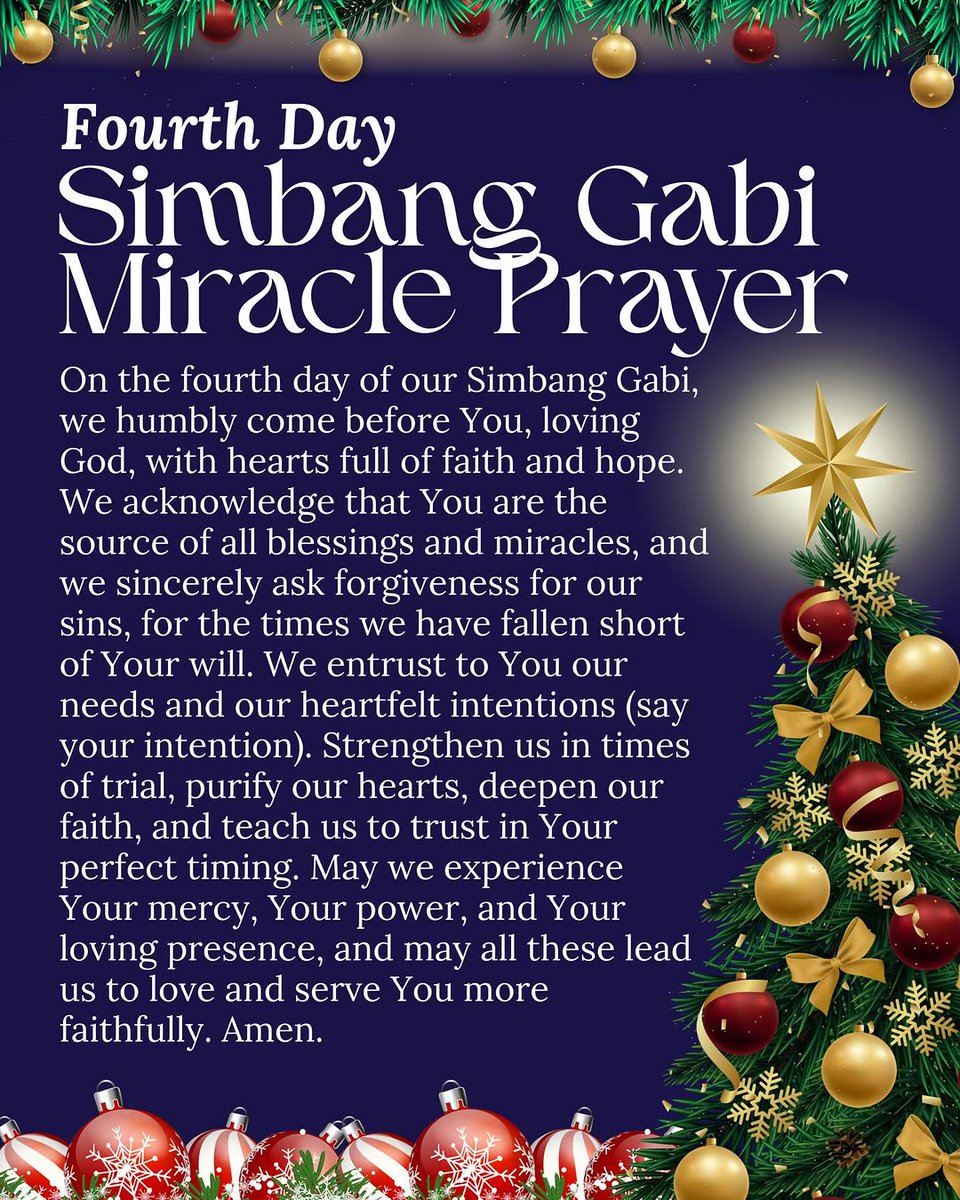 #Repost <a href="/katolikongpinoy/">100%KATOLIKONGPINOY!</a>

FOURTH DAY: The Simbang Gabi Miracle Prayer. 🙏

+In the Name of the Father, and of the Son, and of the Holy Spirit, Amen. 

#SimbangGabi2025