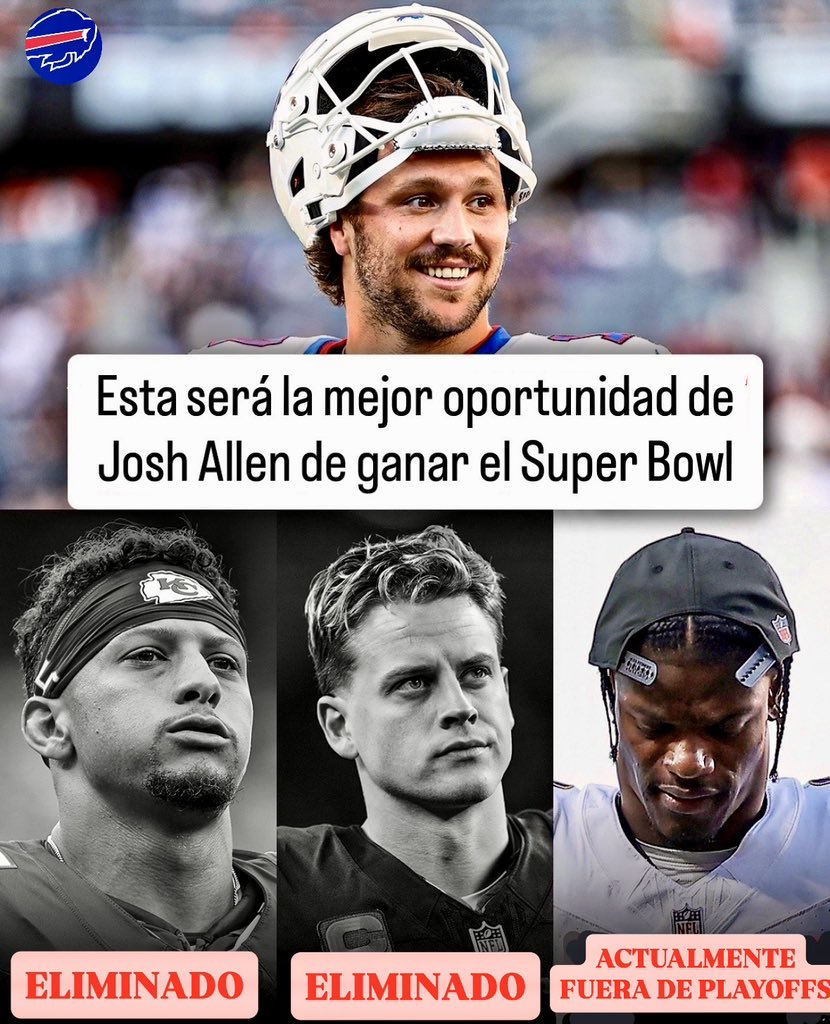 EsAlanBokeh's tweet image. ¿¡POR FIN HA LLEGADO EL AÑO GANADOR DE JOSH ALLEN Y LOS #BILLS!? 
Mahomes y Joe Burrow han eliminado a Buffalo de los Playoffs #NFL en los últimos 5 años y ahora ambos están eliminados
