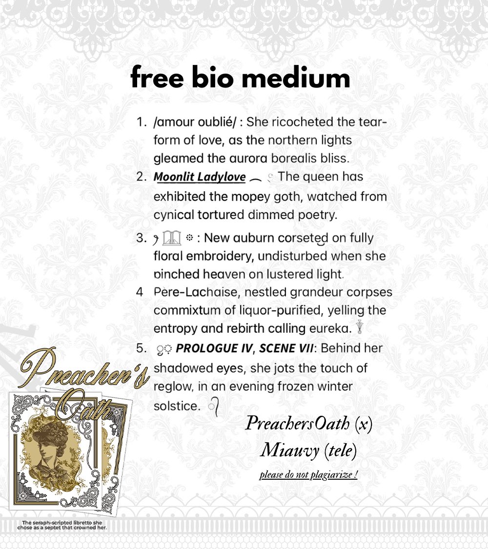 PreachersOath's tweet image. &amp;lt; HELP RETWEET YA! 

LARISSA IS BLOOMING AT 25...! 🖤⚡️

❀ Mauvy punya 10 FREE WORDING BIO untuk merayakan ulang tahun @curatedloves 👾♥️💋

⟢․⁺ SCROLL FOR RULES!

#zonauang