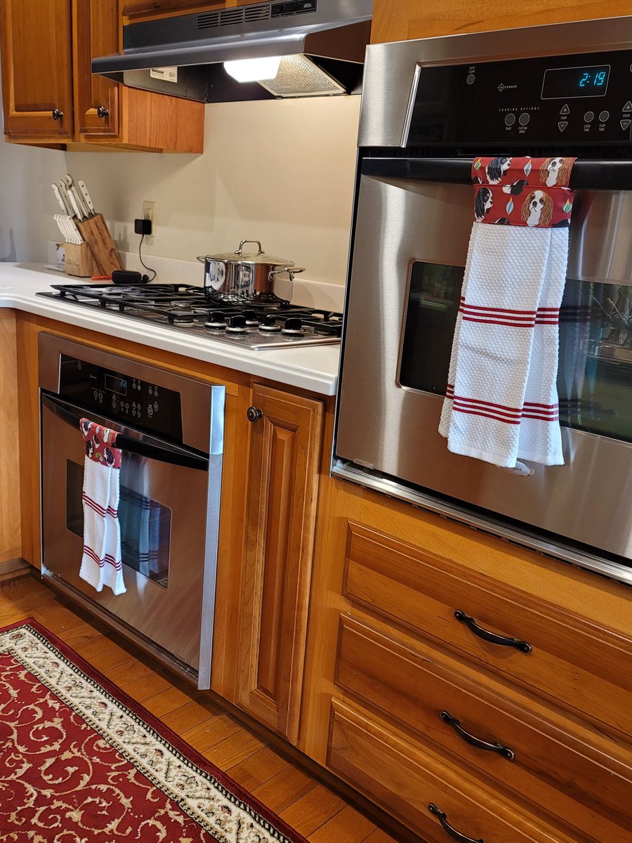 More Christmas  #PLCouture haz gone up today on da dishwasher, ovens and fridge.  Dis bees da bootiful fabric wiv all 5 cavies on it.  Fank you <a href="/LeahPaws/">Princess Leah 💜👑🌈</a>