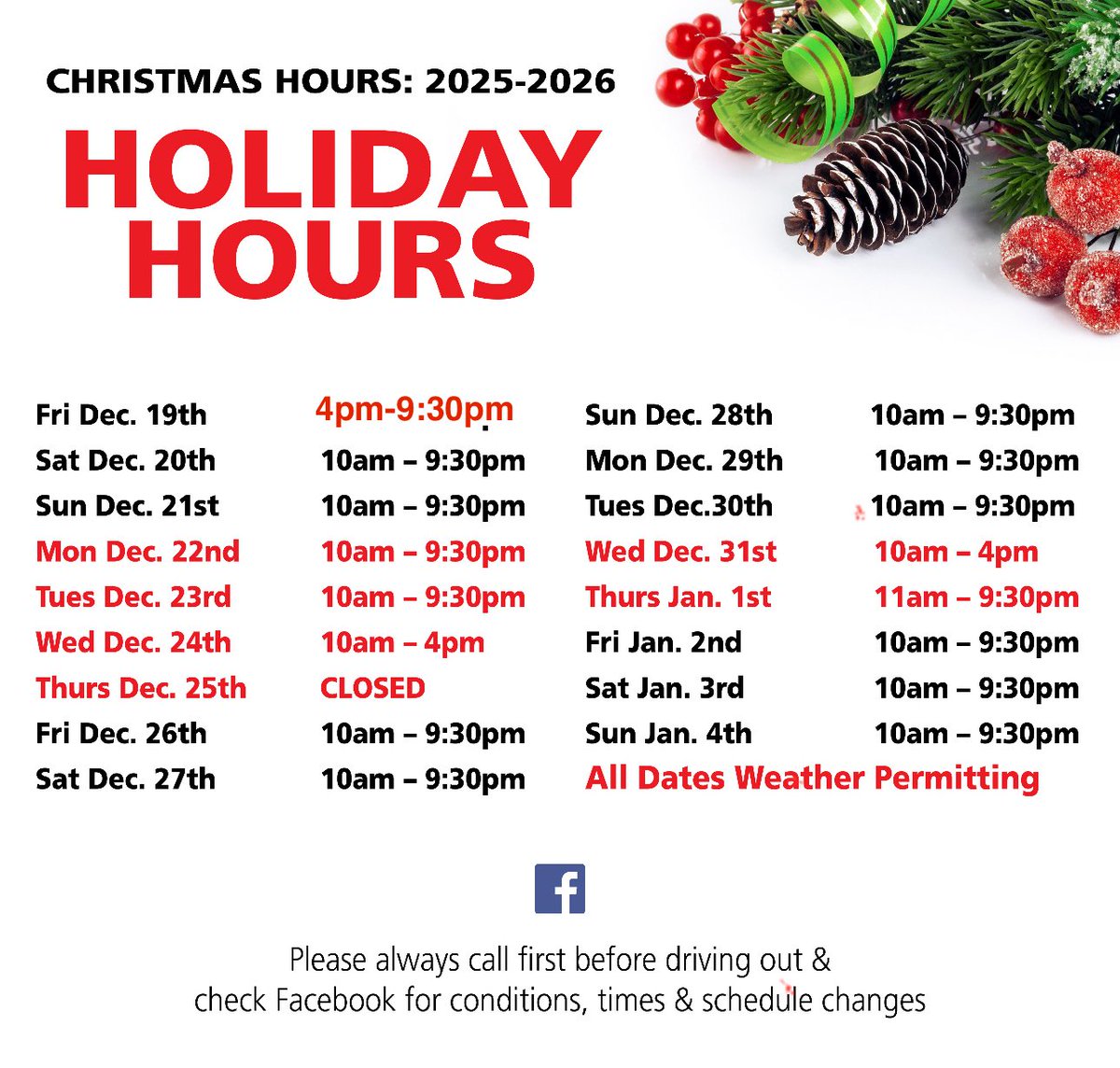 skidagmar's tweet photo. 🎄Christmas Holiday Hours🎄 https://t.co/82tzAdEBrV