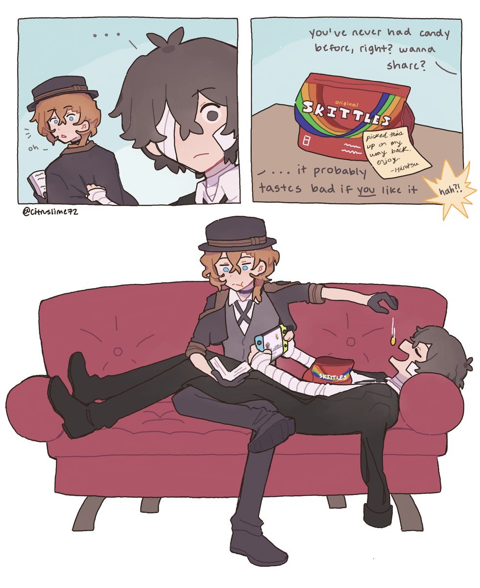 chuuyas just giving him the ones he doesnt like 😭😭
#Dazai #chuuya #skk