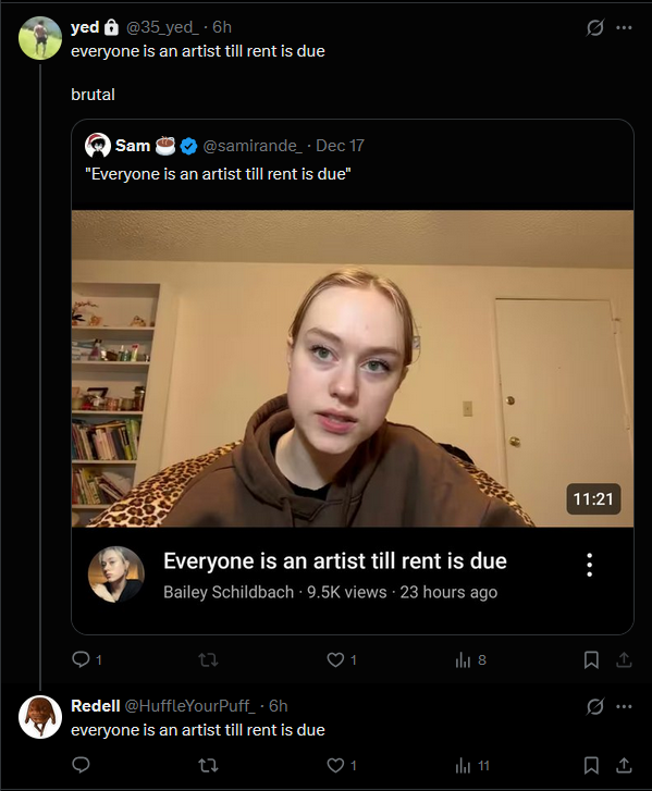 icedwindowsil's tweet photo. @HuffleYourPuff_ @35_yed_ everyone is an artist till rent is due https://t.co/n6zpK5plke