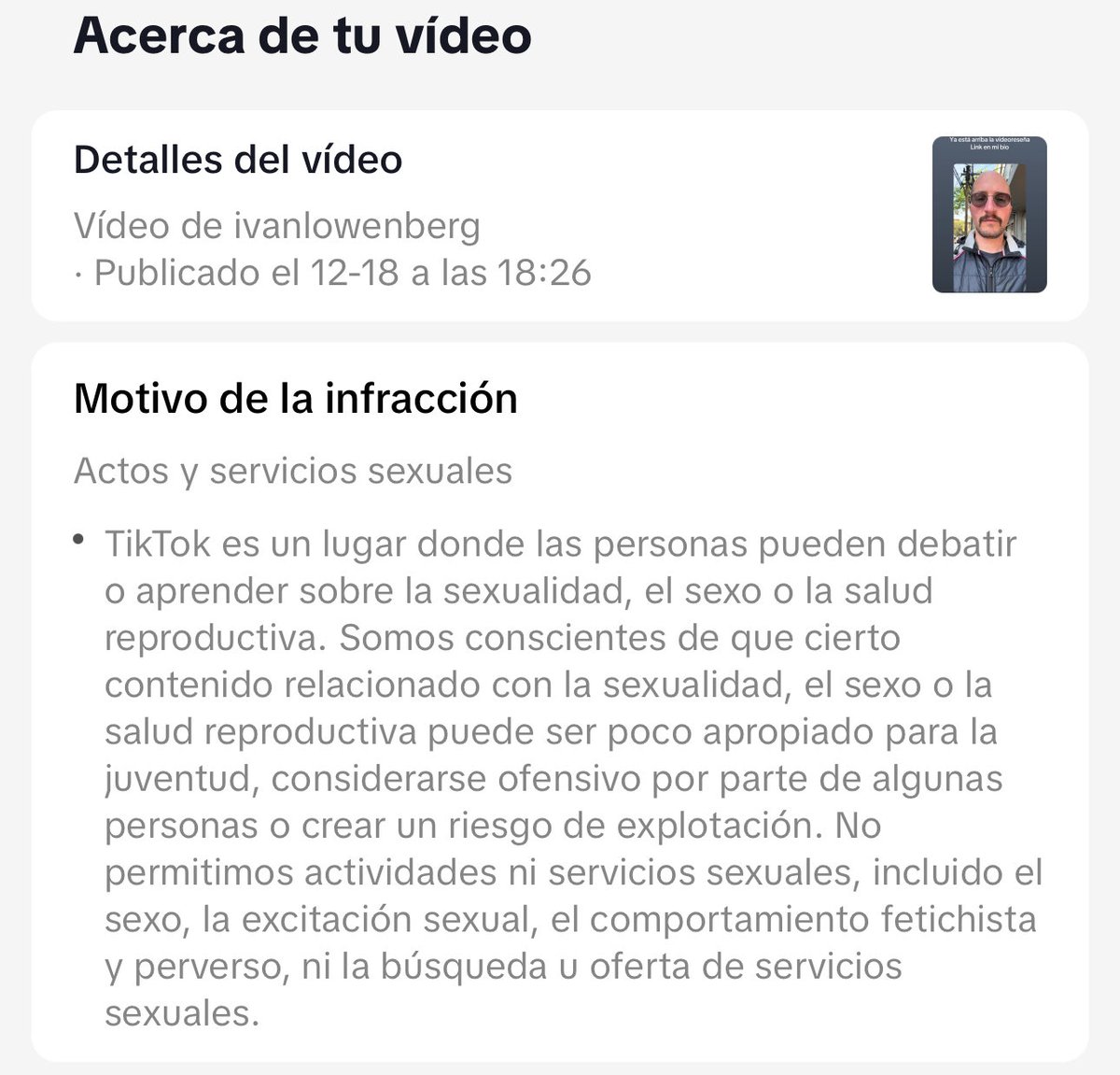 Pinche inteligencia artificial que no entiende de humor ni conceptos, acaban de eliminar mi video de Cruising en el cine, que por 1a vez gozaba de gran éxito 😡.  Ya apelé pero seguro lo revisa otro robot pendejo